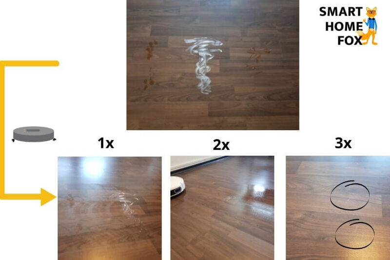 Wischtest Ergebnis des Yeedi Mop Saugroboters mit Wischfunktion auf einem Laminatboden